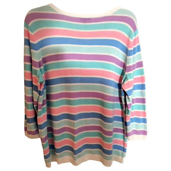 Talbots 3/4 Sleeve Cardigan Wmn's Sz 1XP Multicolor Striped Button up Sweater - Picture 6 of 11